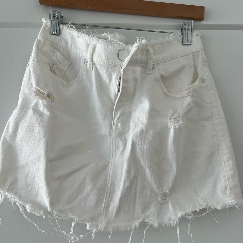 Express White Frayed Denim Mini Skirt, Size 6